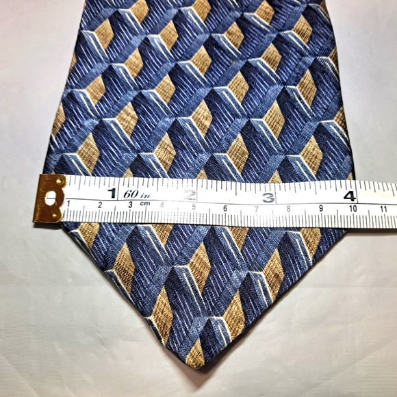 Croft & Barrow 💯 Silk Designer Necktie 58" x 4" Blue/Gold Herringbone Luxury - Picture 8 of 9